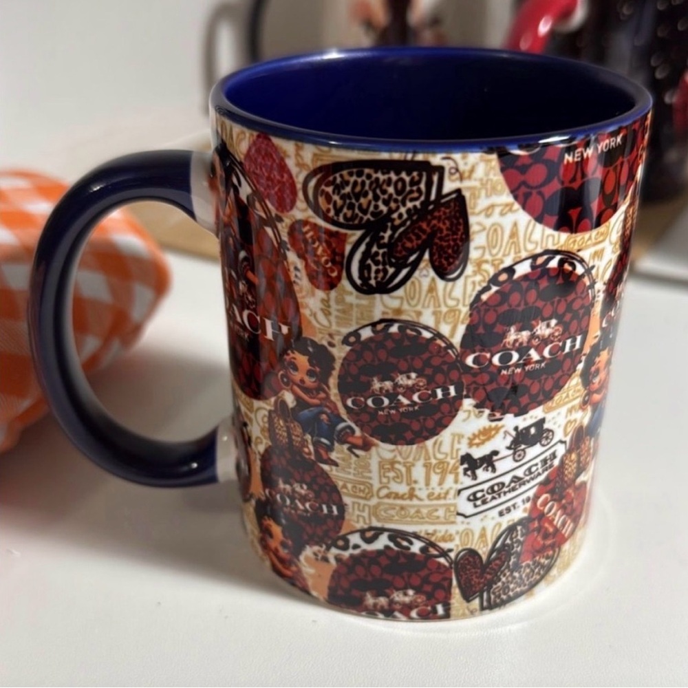 Coach Blue and Multicolor Patterned Mug